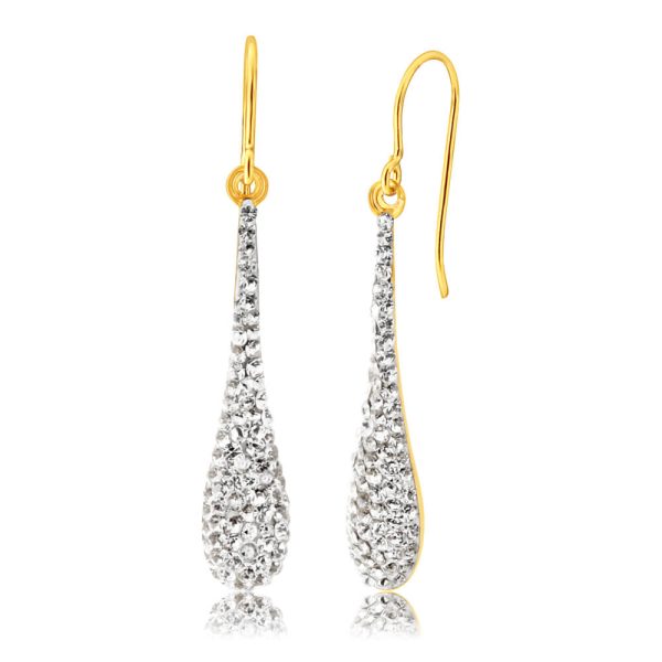 9ct Yellow Gold Silver Filled Crystal Long Drop Earrings Online Sale