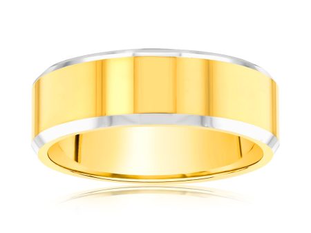 Matt Gold Polished Beveled Edges 8mm Tungsten Ring Sale