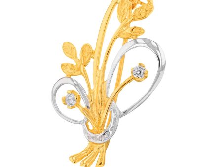 9ct Two Tone Zirconia Flower Bouquet Brooch on Sale