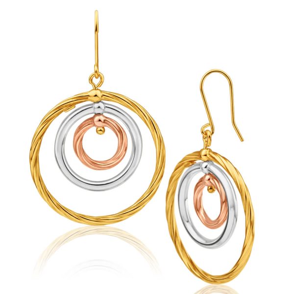 9ct Yellow Gold Silver Filled Three Tone Three Circle Drop Earrings on Sale