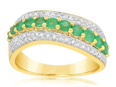 18ct Yellow And White Gold Diamond And Natural Emerald Ring Sale