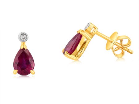 9ct Yellow Gold 1.68ct Natural Enhanced Ruby and Diamond Studs Discount