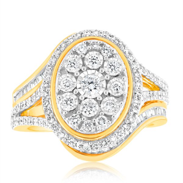 1Carat Luminesce Lab Grown 93Brilliant cut & 44Tappered cut Diamonds in 9ct Yellow gold Fashion