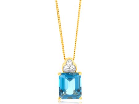 9ct Gold 5.6ct London Blue Topaz in Emerald Cut and 1 10 Carat Diamond Pendant Online Sale