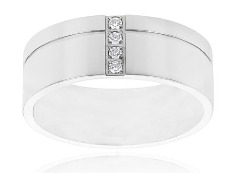 Stainless Steel Cubic Zirconia On 8mm Wide Matt Finish Ring For Sale