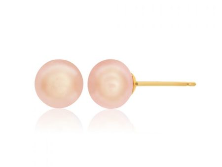 9ct Yellow Gold 6.5mm-7mm Freshwater Natural Pink Pearl Studs Online now