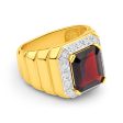 9ct Yellow Gold 12x10mm Emerald Cut Garnet and Diamond Halo Gents Ring Hot on Sale