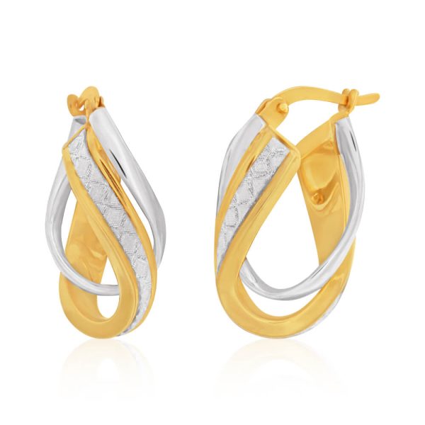 9ct Yellow Gold Silver Filled Stardust Double Twist Hoop Earrings Fashion