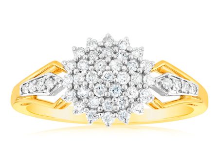 1 2 Carat Diamond Cluster Ring in 9ct Yellow Gold For Sale