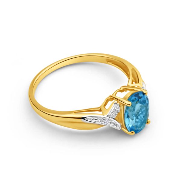 9ct Yellow Gold Oval Blue Topaz + Diamond Ring Online