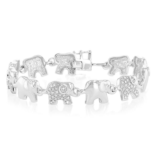 14 Diamonds Elephant 19.5cm Bracelet in Sterling Silver Hot on Sale