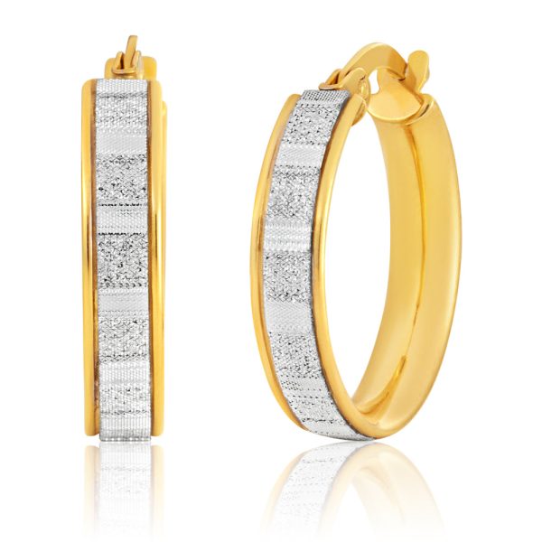 9ct Yellow Gold Silver Filled Stardust 15mm Hoop EArrings Online now