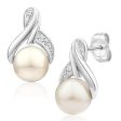 9ct White Gold Freshwater Pearl and Diamond Stud Earrings For Discount