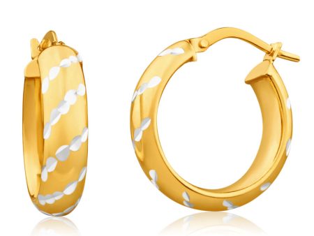 9ct Yellow Gold Silver Filled Pattern 15mm Hoop Earrings Fashion