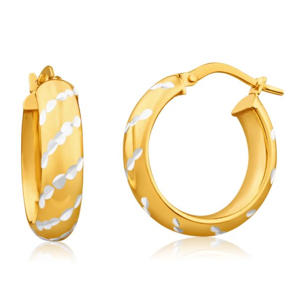 9ct Yellow Gold Silver Filled Pattern 15mm Hoop Earrings Fashion