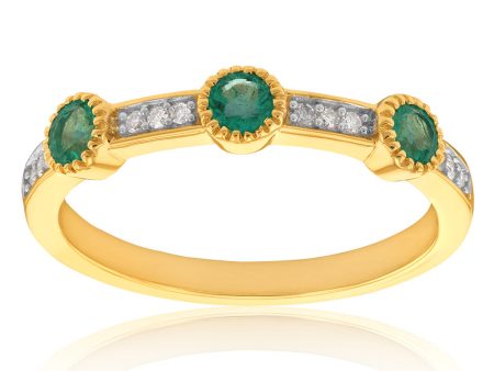 14ct Yellow Gold 0.42ct Natural Emerald and Diamond Fancy Channel Ring Online