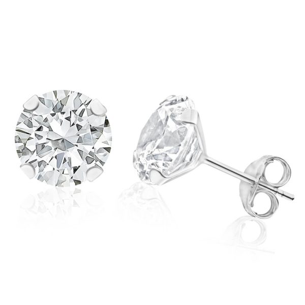 9ct White Gold Superb Cubic Zirconia Stud Earrings For Sale