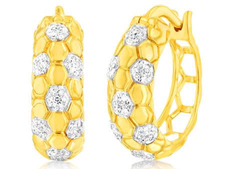 9ct Yellow Gold 1 6 Carat Diamond Hoop Earrings set with 98 Round Brilliant Cut Diamonds on Sale