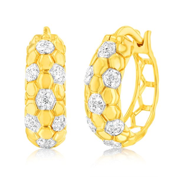 9ct Yellow Gold 1 6 Carat Diamond Hoop Earrings set with 98 Round Brilliant Cut Diamonds on Sale