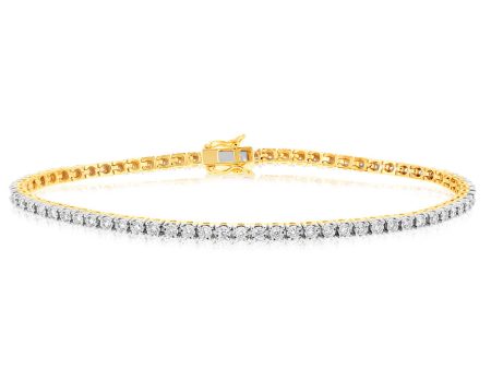 9ct Yellow Gold 1 Carat Lab Grown Diamond 18cm Tennis Bracelet with 72 Diamonds Online now