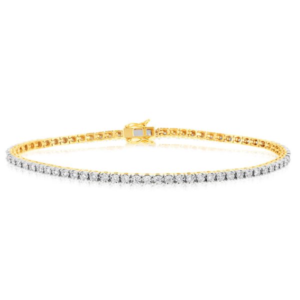 9ct Yellow Gold 1 Carat Lab Grown Diamond 18cm Tennis Bracelet with 72 Diamonds Online now