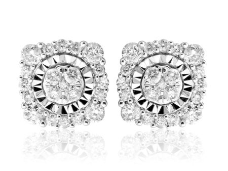 9ct White Gold 1 2 Carat Cluster Diamond Stud Earrings For Cheap