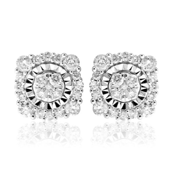 9ct White Gold 1 2 Carat Cluster Diamond Stud Earrings For Cheap