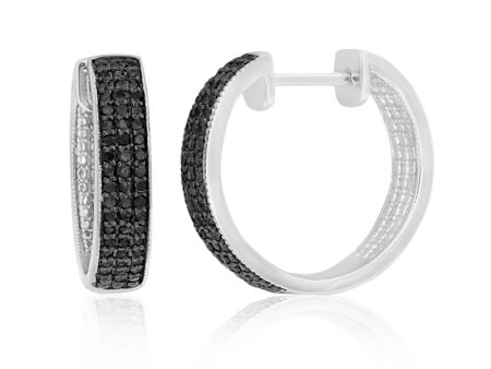 1 2 Carat Black Diamond Hoop Earrings set in Sterling Silver For Sale