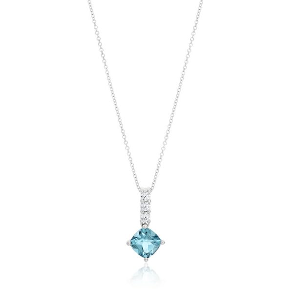 9ct White Gold Blue Topaz and Zirconia Pendant With 45cm Chain For Discount