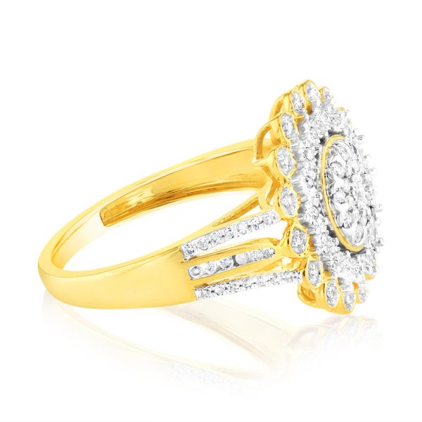 9ct Yellow Gold 1 4 Carat Diamond Ring with 91 Round Brilliant Cut Diamonds in Disc Setting Hot on Sale