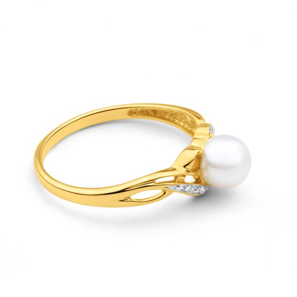 9ct Elegant Yellow Gold Diamond + Pearl Ring on Sale