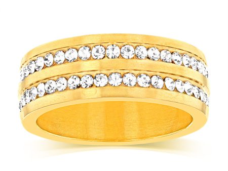 Stainless-Steel Gold-Plated Zirconia Double Channel Ring Online Sale