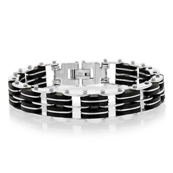 Stainless Steel Fancy Black And Silver 20.3cm Bracelet Sale