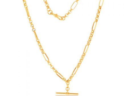 9ct Yellow Gold  T  Bar Pendant on 45cm Fancy Chain on Sale