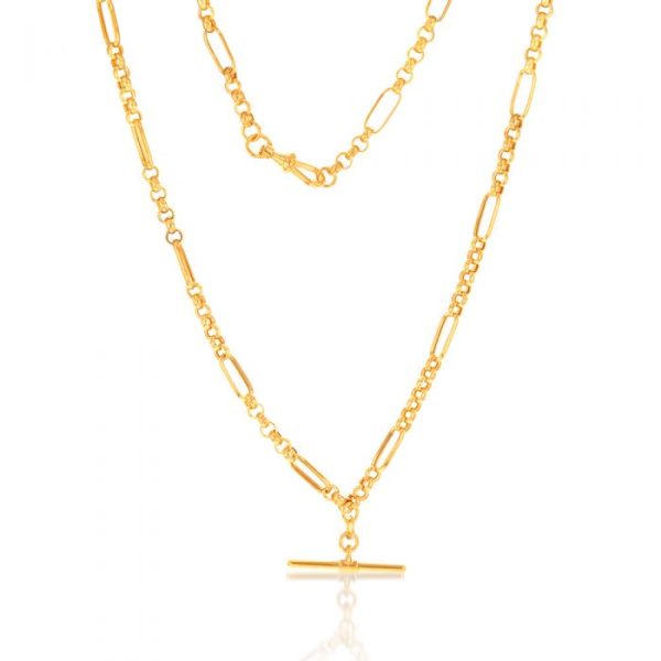 9ct Yellow Gold  T  Bar Pendant on 45cm Fancy Chain on Sale