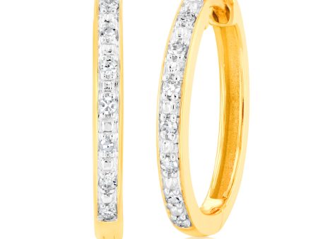 9ct Yellow Gold Luminesce Lab Grown Hoop Earring With 14 Brilliant Diamonds Fashion