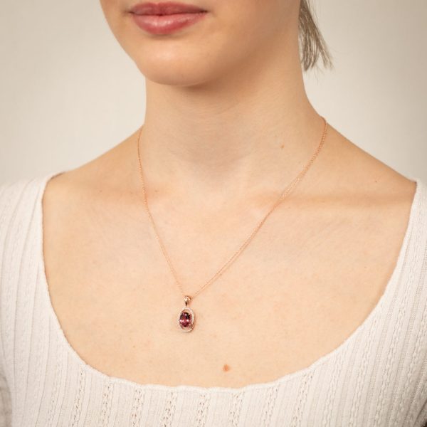 9ct Rose Gold Natural Pink Tourmaline Pendant On Chain For Cheap