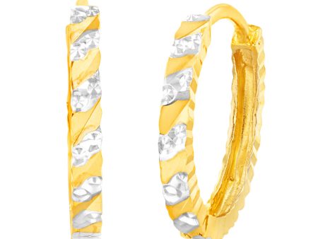 9ct Yellow And White Gold Diamond Cut Fancy Hoop Earrings Supply