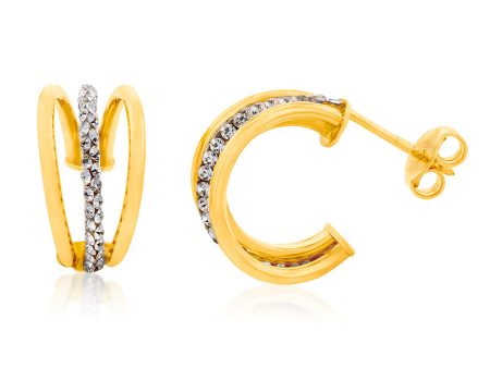 9ct Yellow Gold Silverfilled Triple Layer Crystal Half Hoop Earrings For Sale