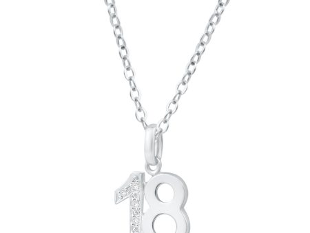 9ct White Gold 18 Pendant with 5 Diamonds on Sale