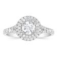 14ct White Gold 1 Carat Brilliant Cut Diamond Solitaire Ring with Double Diamond Halo and Diamond Split Shank Online Hot Sale