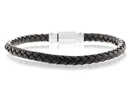 Forte Stainless Steel Black Leather 21.5cm Bracelet Fashion