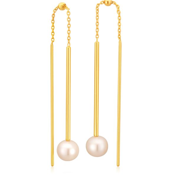 9ct Yellow Gold Silver Filled Drops with Freshwater Pearls Earrings Cheap