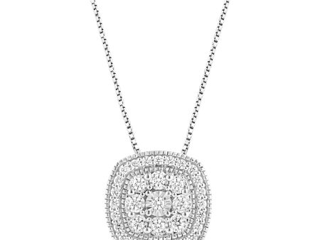 Sterling Silver 0.45 Carat Diamond Cushion Cluster Pendant with Round Brilliant Cut Diamonds on 45cm Chain Hot on Sale