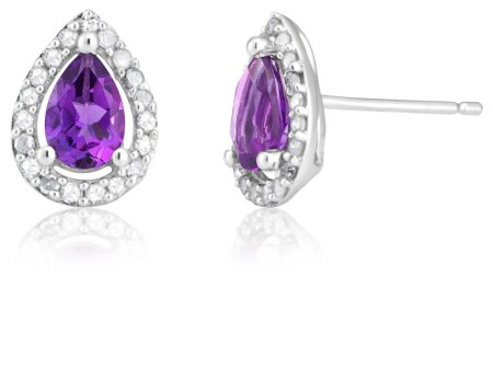 9ct White Gold Amethyst & Diamond Pear Shape Stud Earrings Online Sale