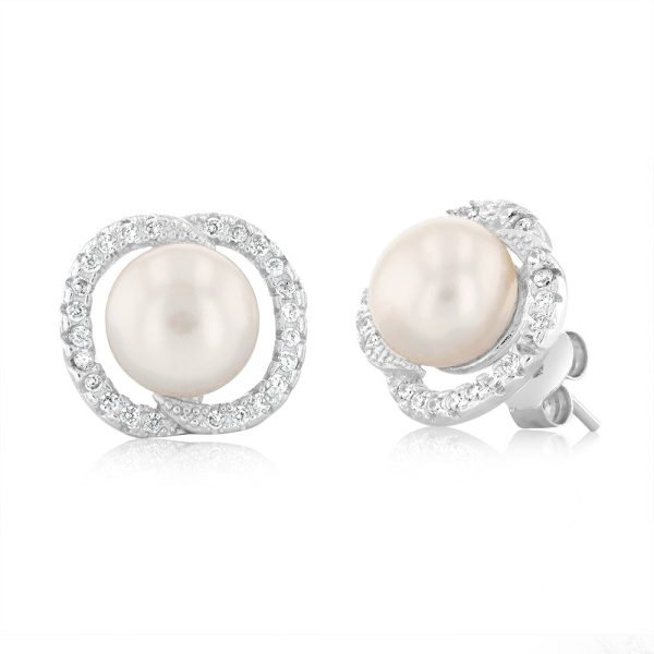 Freshwater Pearl and Zirconia Earrings and Pendant Gift Boxed Set. Cheap