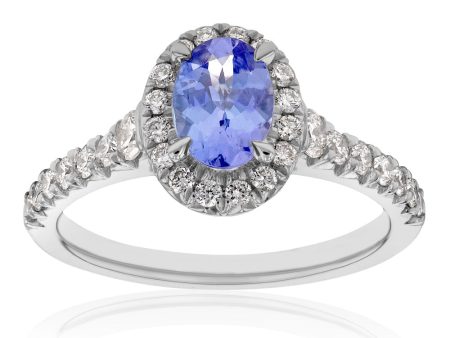 9ct White Gold Tanzanite and Diamond Oval Halo Ring Discount