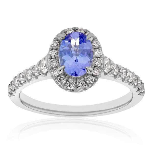 9ct White Gold Tanzanite and Diamond Oval Halo Ring Discount