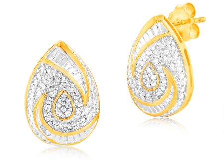 1 4 Carat Diamond Cluster Stud Earrings in Gold Plated Silver For Cheap