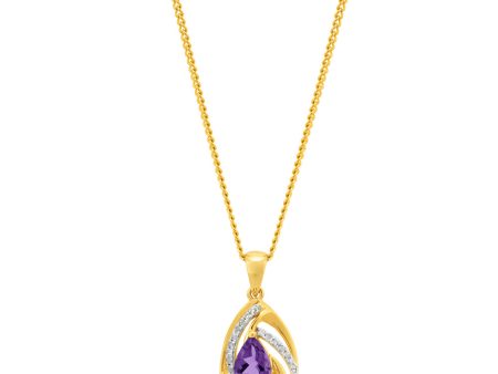 9ct Yellow Gold Amethyst Pendant with Diamonds Online now